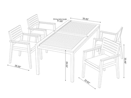 Rhodes 4 Seater Dining Set with 72 In. Table