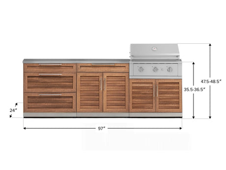 Outdoor Kitchen Stainless-Steel 5 Piece Cabinet Set with 3 Drawer, 2-Door with Drawer, Performance Grill, Grill Cabinet and Countertop