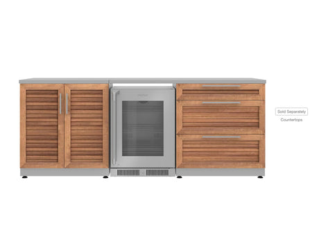 Outdoor Kitchen Stainless Steel 3 Piece Cabinet Set with 3-Drawer, 2-Door Cabinet and Fridge