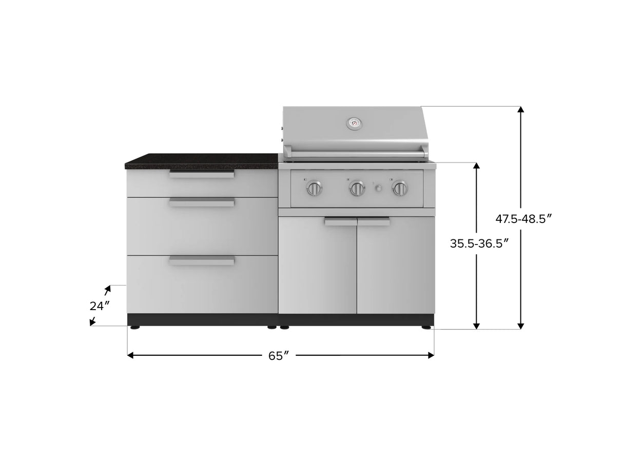 Outdoor Kitchen Stainless-Steel 4 Piece Cabinet Set with 3 Drawer, Grill Cabinet, Performance Grill, and Countertop