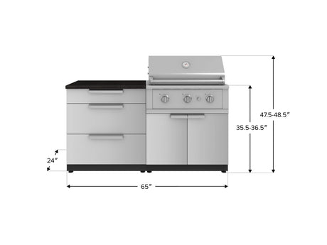 Outdoor Kitchen Stainless-Steel 4 Piece Cabinet Set with 3 Drawer, Grill Cabinet, Performance Grill, and Countertop