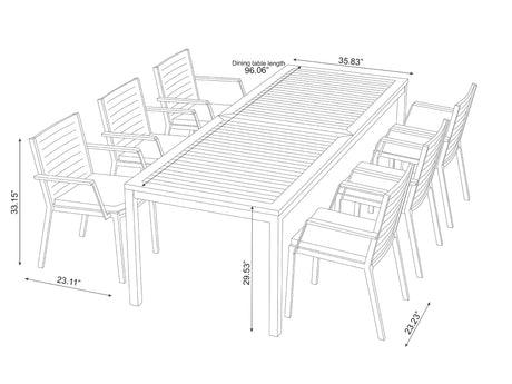 Monterey 6 Seater Dining Set with 96 In. Table