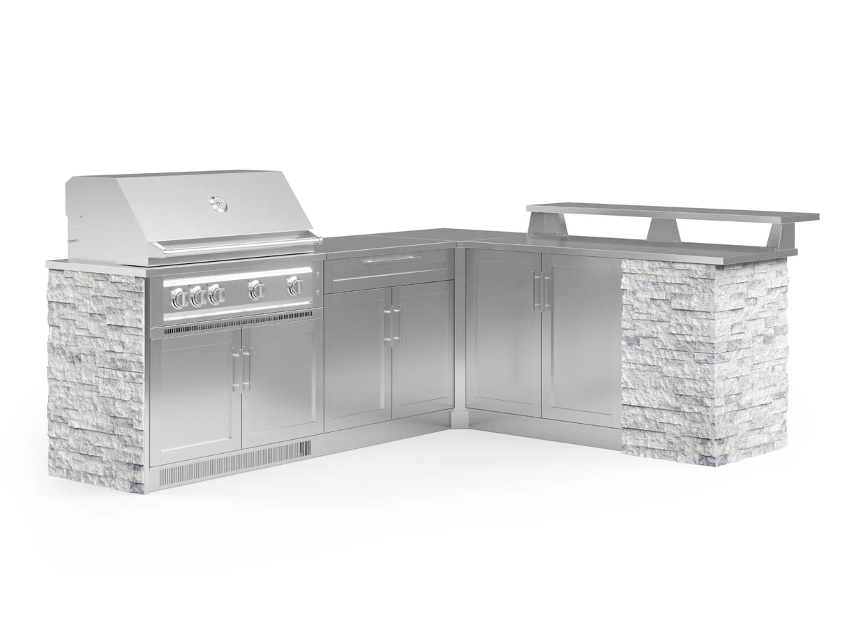 Outdoor Kitchen Signature Series 8 Piece L Shape Cabinet Set with 2 Door, Bar, Platinum Grill and Grill Cabinet