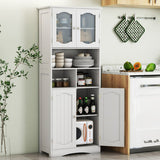 58.5 Inch Freestanding Linen Bathroom Storage Cabinet with Frost Glass Doors-White