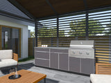 Outdoor Kitchen Aluminum 5 Piece Cabinet Set with 3 Drawer, Bar, Grill Cabinet, Performance Grill and Countertop