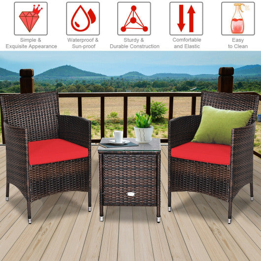 3 Pcs Outdoor Rattan Wicker Furniture Set-Red