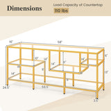 58 Inch TV Console Table with Tempered Glass Shelves for Living Room-Gold