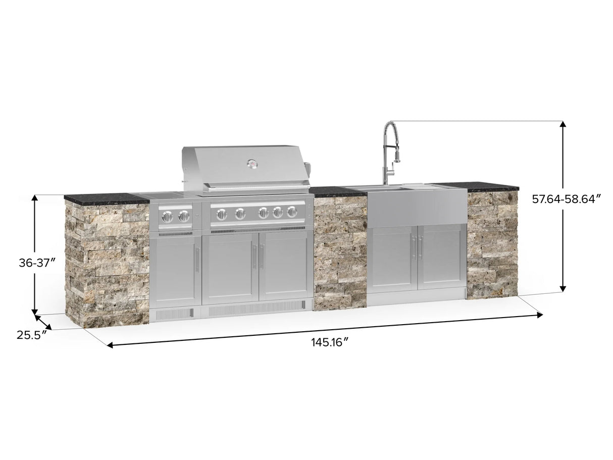 Outdoor Kitchen Signature Series 11 Piece Cabinet Set with Dual Side Burner, Sink, Platinum Grill and Grill Cabinet