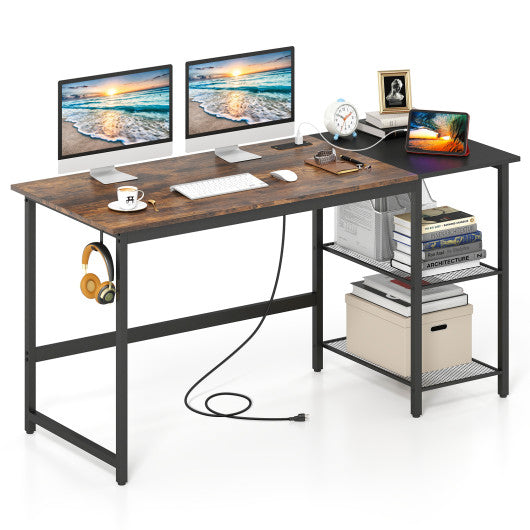 59 Inch Home Office Computer Desk with Removable Storage Shelves-Rustic Brown