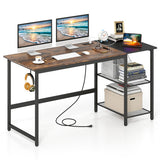 59 Inch Home Office Computer Desk with Removable Storage Shelves-Rustic Brown