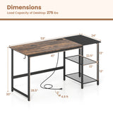59 Inch Home Office Computer Desk with Removable Storage Shelves-Rustic Brown