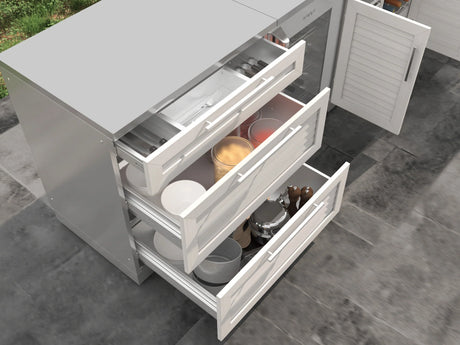 Outdoor Kitchen Stainless Steel 4 Piece Cabinet Set with 3-Drawer, Bar, Grill Cabinet and Fridge