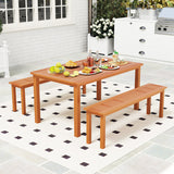 Outdoor 59 Inch Long Patio Dining Backless Wooden Bench with Teak Oil Finish