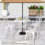 5 Piece Patio Cast Aluminum Dining Table Chair Set Bistro Set with Umbrella Hole-White