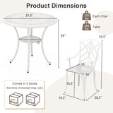 5 Piece Patio Cast Aluminum Dining Table Chair Set Bistro Set with Umbrella Hole-White