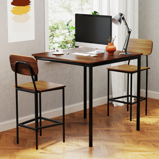 5-Piece Industrial Dining Table Set with Counter Height Table and 4 Bar Stools-Teak