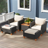 5 Pieces Patio Furniture Set with Loveseat and Armchairs for Porch-White