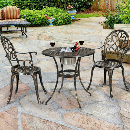 3 Pieces Outdoor Set Patio Bistro with Attached Removable Ice Bucket