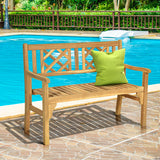 Patio Foldable Bench with Curved Backrest and Armrest