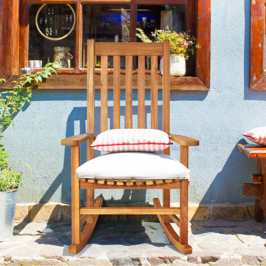 Indoor Outdoor Wooden High Back Rocking Chair-Natural