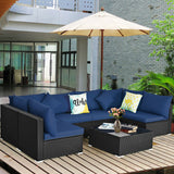 7-Piece Outdoor Sectional Wicker Patio Sofa Set with Tempered Glass Top-Navy