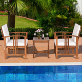 3PC Solid Wood Outdoor Patio Sofa Furniture Set-White