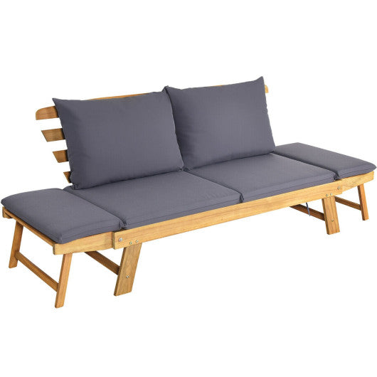 Patio Convertible Solid Wood Sofa with Cushion