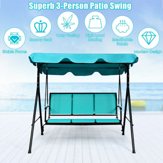 Outdoor Patio 3 Person Porch Swing Bench Chair with Canopy-Blue