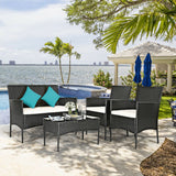 4 Pcs Patio Rattan Cushioned Sofa Furniture Set-White