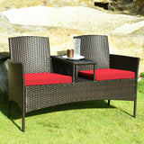 Modern Patio Conversation Set with Built-in Coffee Table and Cushions -Red