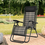 Folding Rattan Zero Gravity Lounge Chair with Removable Head Pillow-Gray