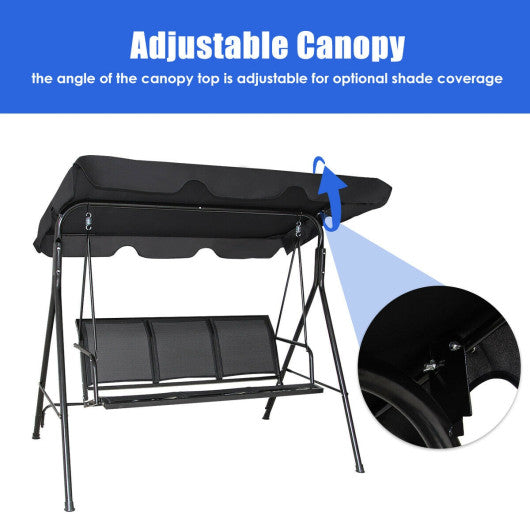 3 Person Patio Swing with Polyester Angle Adjustable Canopy