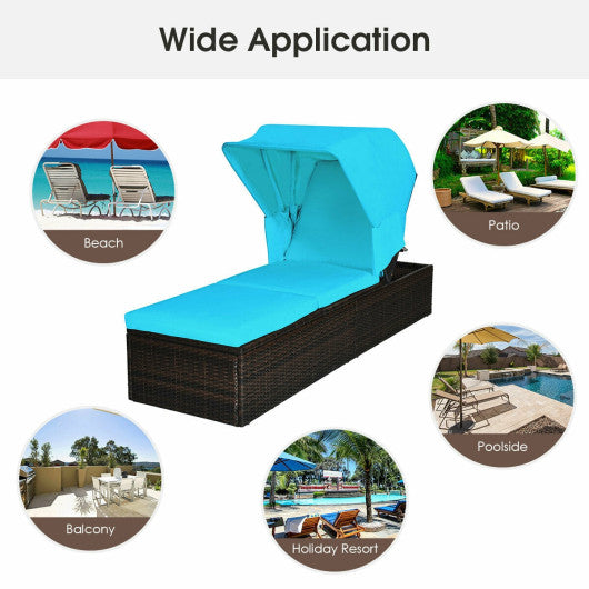 Outdoor Chaise Lounge Chair with Folding Canopy-Turquoise