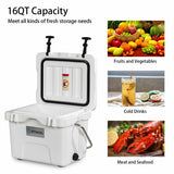 16 Quart 24-Can Capacity Portable Insulated Ice Cooler with 2 Cup Holders-White