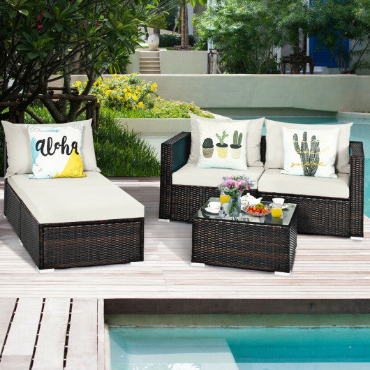 5 Pieces Patio Rattan Furniture Set with Coffee Table-Off White