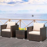 3 Pcs Patio Conversation Rattan Furniture Set with Cushion-Beige