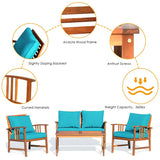 4 Pieces Wooden Patio Furniture Set Table Sofa Chair Cushioned Garden