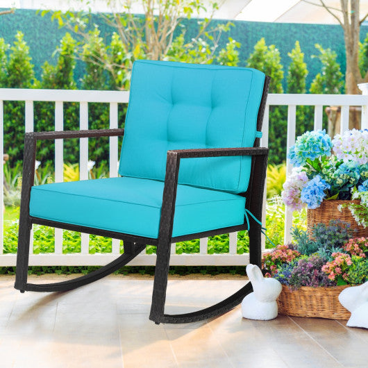 Patio Rattan Rocker Outdoor Glider Rocking Chair Cushion Lawn-Turquoise