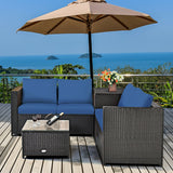 4 Pieces Outdoor Patio Rattan Furniture Set with Cushioned Loveseat and Storage Box-Navy