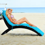 Folding Patio Rattan Portable Lounge Chair Chaise with Cushion-Turquoise