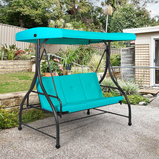 3 Seats Converting Outdoor Swing Canopy Hammock with Adjustable Tilt Canopy-Turquoise