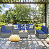 8 Piece Wicker Sofa Rattan Dinning Set Patio Furniture with Storage Table-Navy