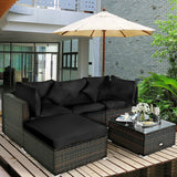 5 Pcs Outdoor Patio Rattan Furniture Set Sectional Conversation with Cushions-Black