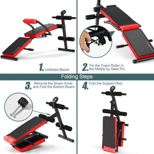 Adjustable Sit Up Bench with LCD Monitor-Red