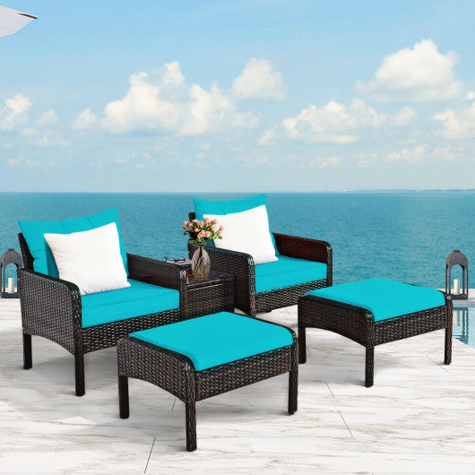 5 Pieces Patio Rattan Furniture Set Sofa