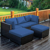 5 Pieces Patio Rattan Sofa Set with Cushion and Ottomans-Navy