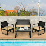 4 Pieces Patio Rattan Furniture Set with Seat Cushions and Coffee Table