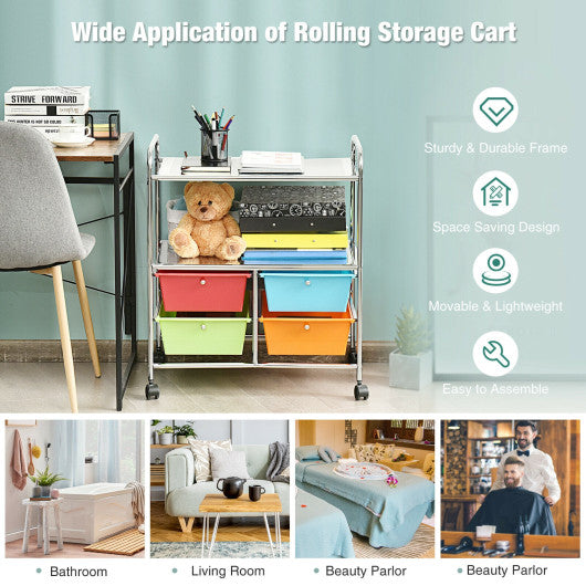 4 Drawers Shelves Rolling Storage Cart Rack-Multicolor