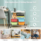 4 Drawers Shelves Rolling Storage Cart Rack-Multicolor