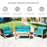 4 Pieces Acacia Wood Outdoor Patio Furniture Set with Cushions-Turquoise